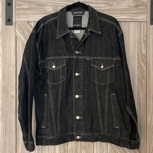 Sean John Black jean jacket with tan stitching button up w/ 4 pockets Large